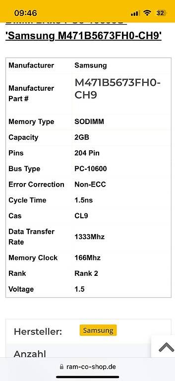 Memoria / RAM: 4x RAM Speicher Chips Samsung 2GB – Usato da Binningen venduto da Lumbatius 2