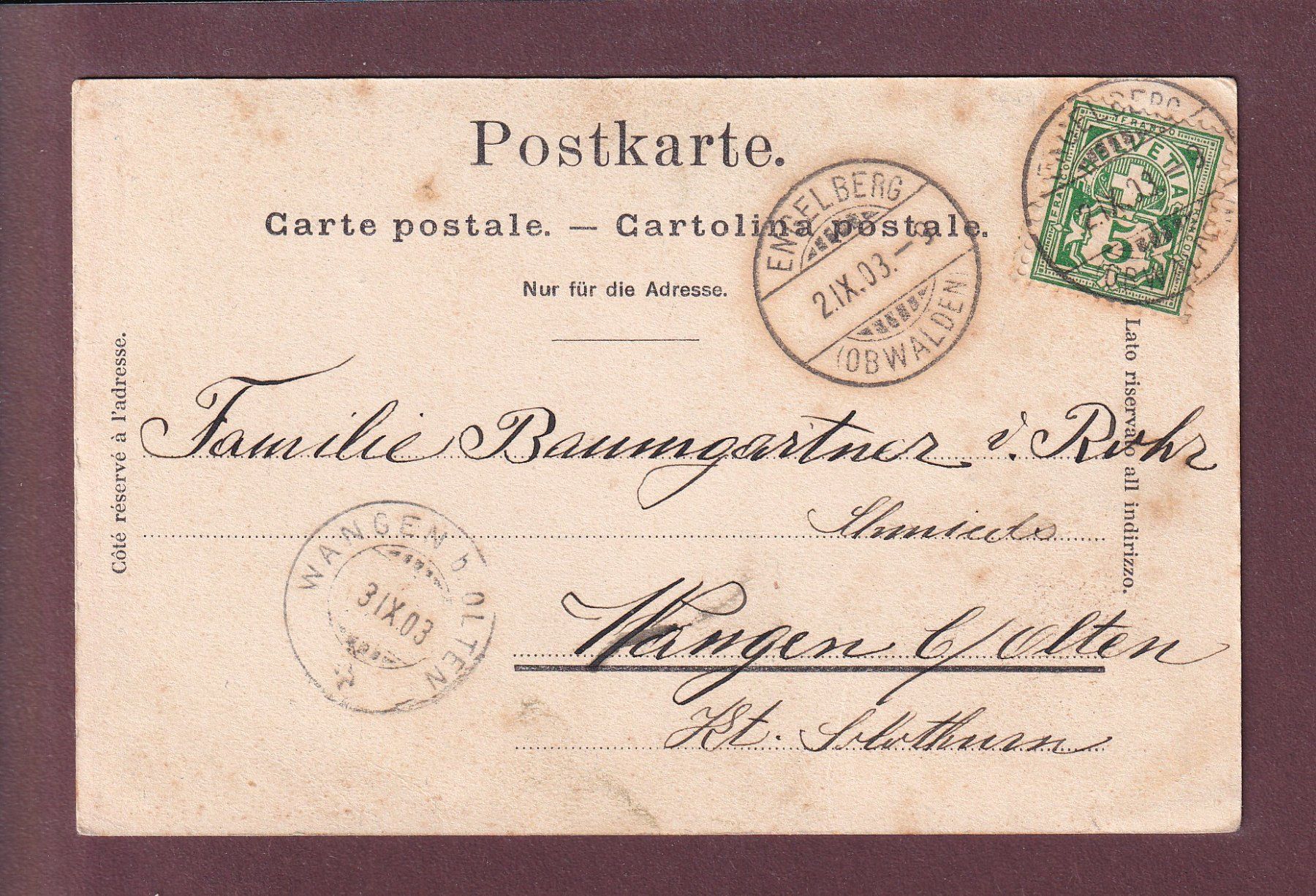 Ansichtskarten: Engelberg - ARNITOBEL - 1903 – Gebraucht aus Pully von nicecards 1