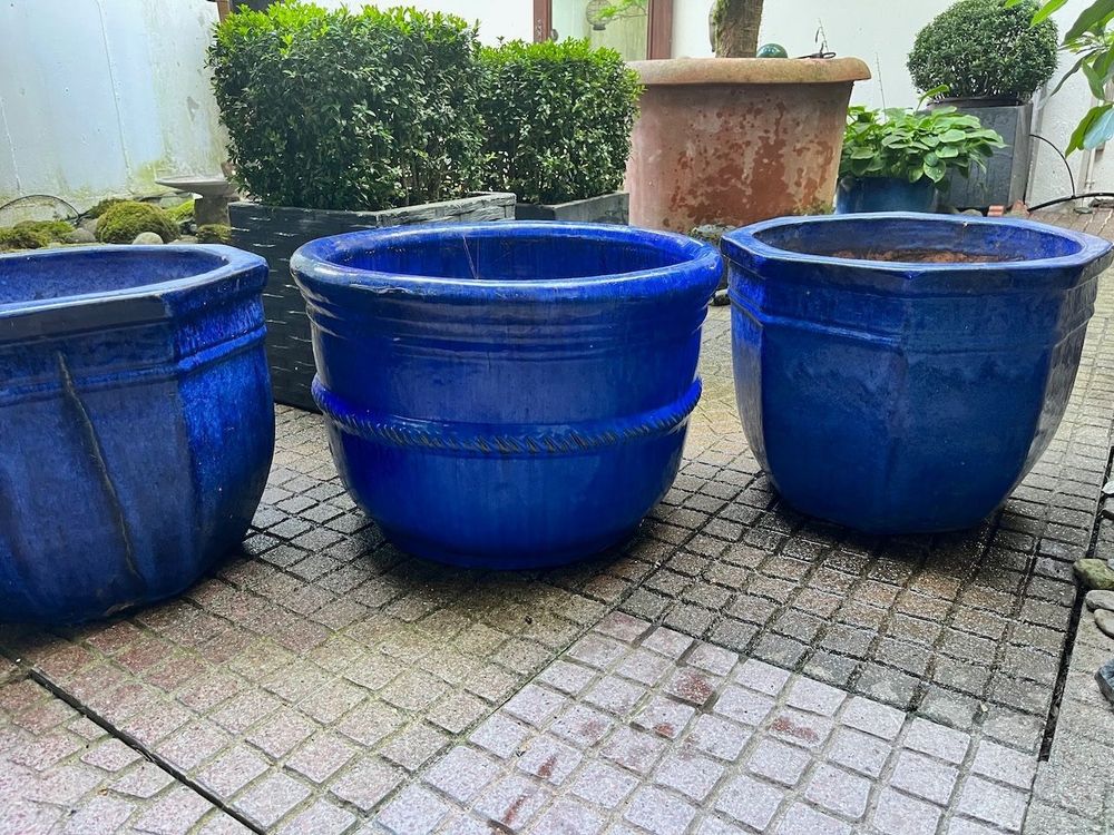 Drei blaue Keramik Übertöpfe Kaufen auf Ricardo