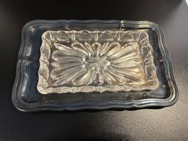 Glasbutterplättli mit Silbertablett, vintage, Rarität, top!