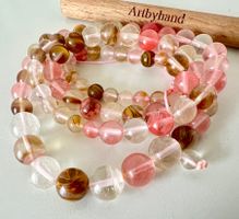 Longkette Im Verlauf Tigerauge & Glas Pastell Geknüpft neu