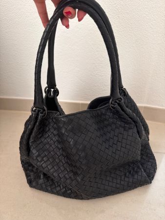 Leder Handtasche Bottega Veneta geflochten dunkelblau