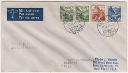 ZÜRICH - DETROIT 7.IV.1949 - seltener Erstflug (SLH 220.--)