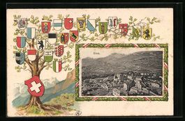 Sion, Ortsansicht aus der Vogelschau, Ka