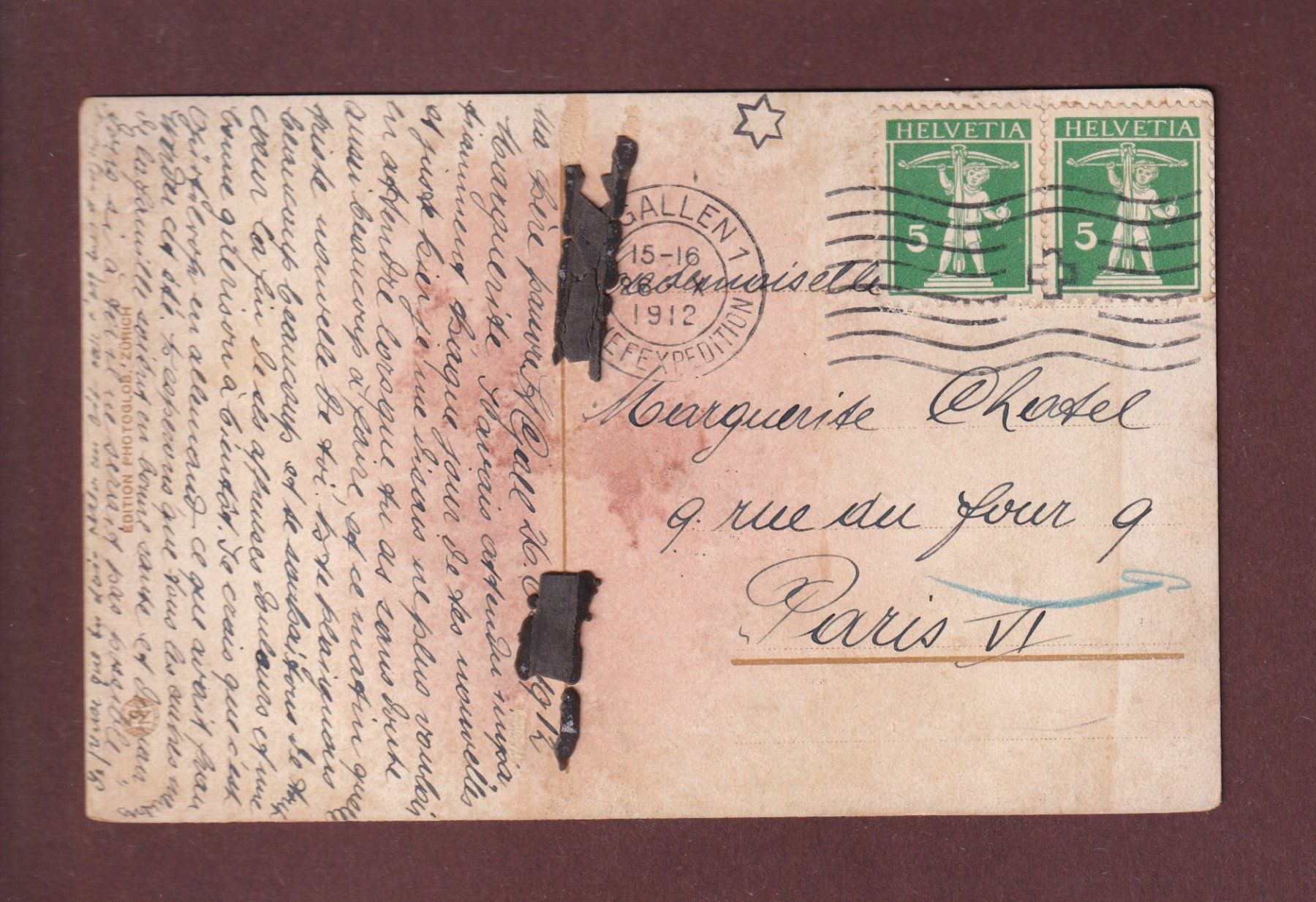 Cartoline postali: ST. GALLEN - Scheffelstein - Säntis - 1912 – Usato da Pully venduto da nicecards 1