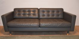 3er Sofa graugrün Leder und Sessel graugrün Leder