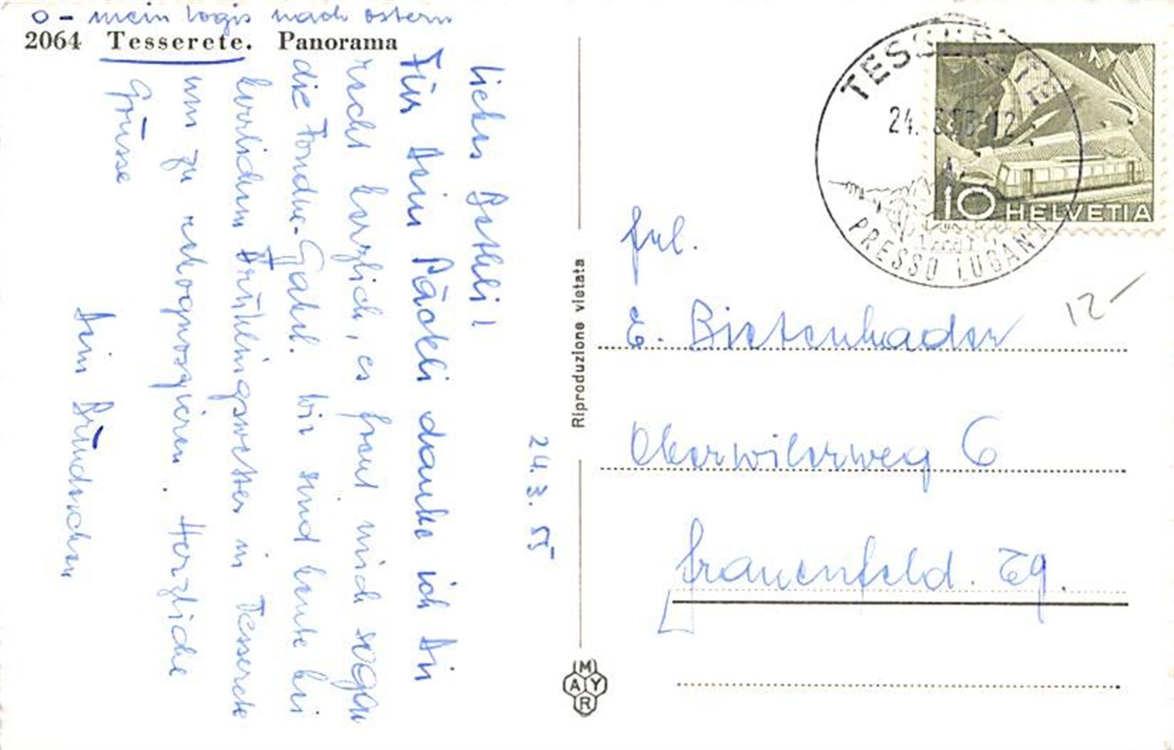 Cartoline postali: Tesserete, Panorama – Usato da Ottikon b.Kemptth. venduto da Neptun1974 1
