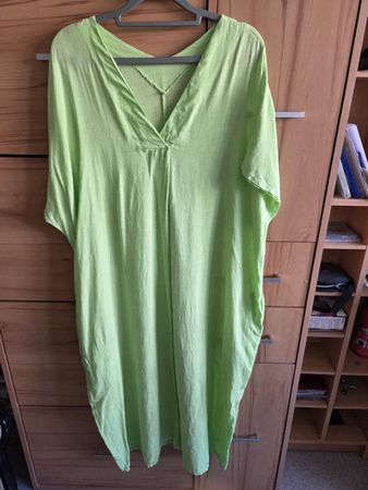 Luftiges 100%Leinen Kleid mit Eingriff Taschen Gr.50-54 