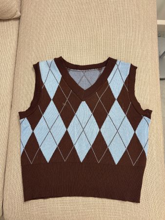 Klassische Argyle Strickweste Braun/Blau – Vintage Stil