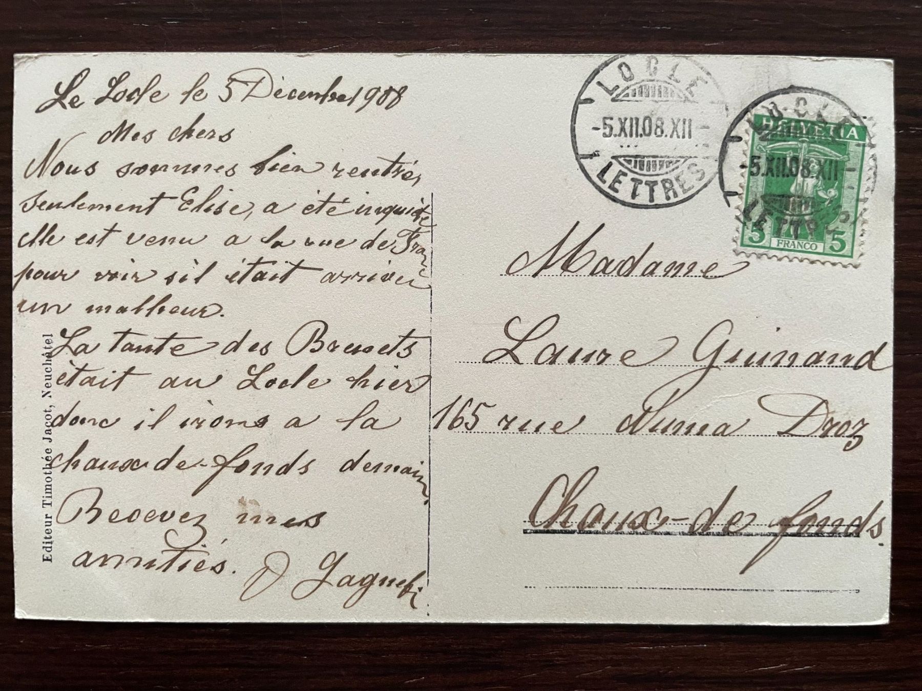 Cartoline postali: LE LOCLE Asile des Billodes, animée, 1908 – Usato da Wald ZH venduto da TLILEF 1