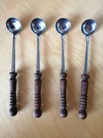 4 Vintage Moccalöffel Edelstahl Holzgriffe