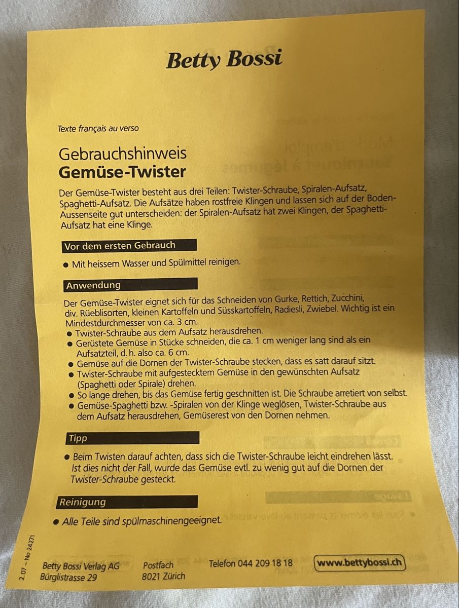Betty Bossi Elettrodomestici da cucina: Gemüsetwister – Nuovo e nell'imballaggio originale da Thun venduto da sabineforster 1