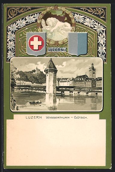 Cartoline postali: Litho Luzern, Wasserthurm Gütsch im Pas – Usato da Berlin venduto da bartko-reher