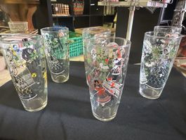 6er Set Glas mit folkloristischen Motiven guter Zustand