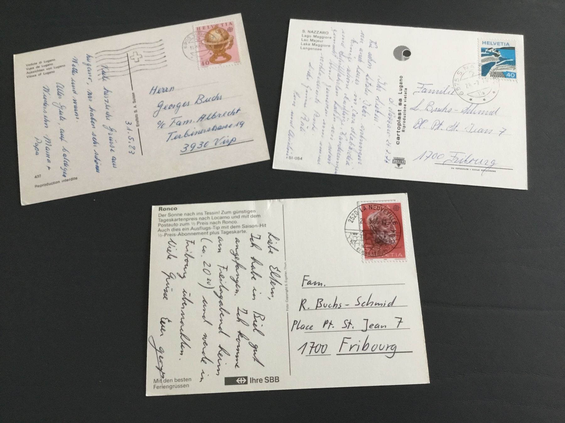 Cartoline postali: 3 Postkarten Lugano, S.Nazzaro, Ronco – Usato da Kerzers venduto da Georges3210 1