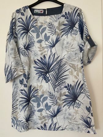 Moda Stil wunderschöne 100% Leinen Bluse Tunika Gr S/M NEU