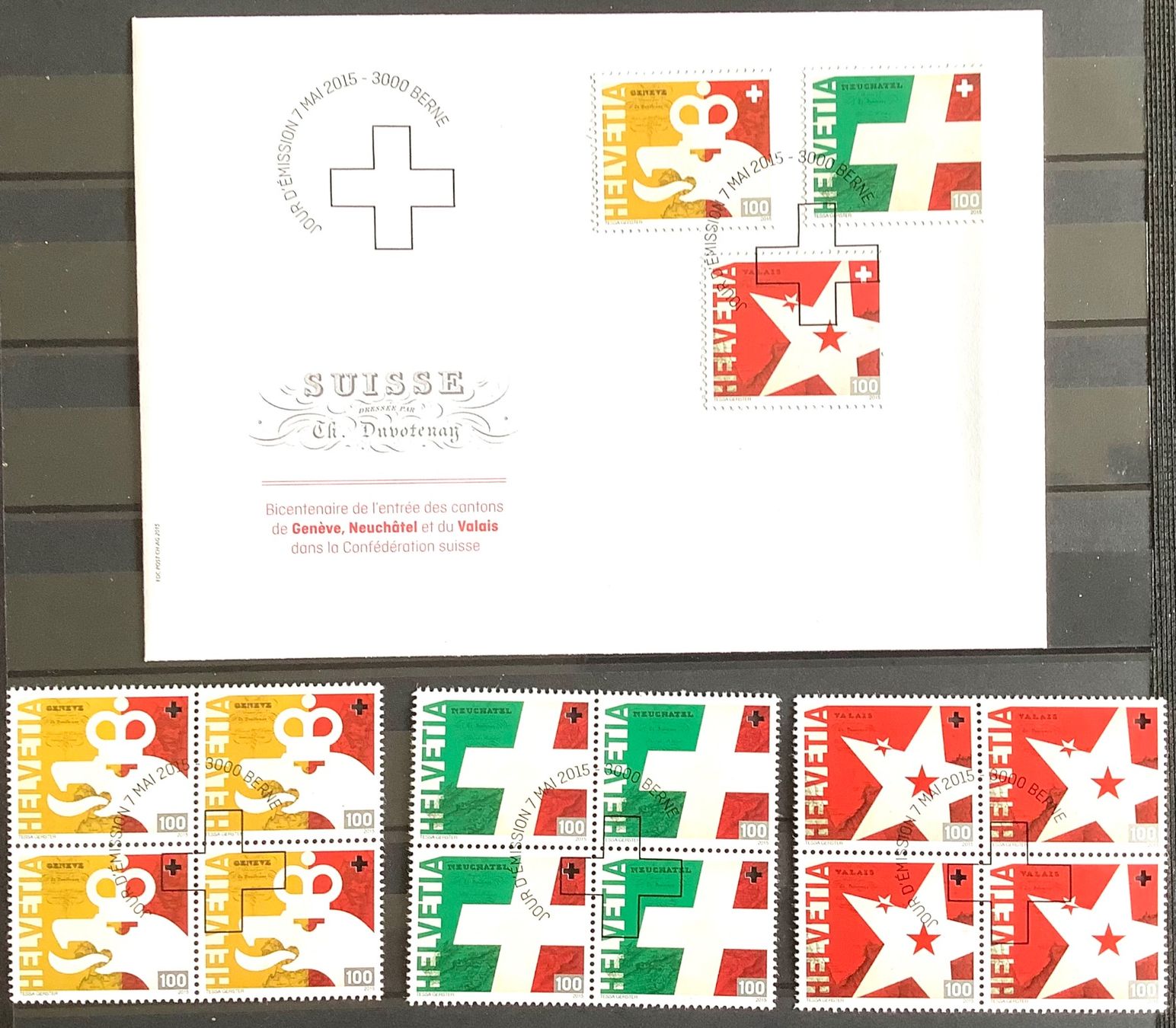 Tutti i francobolli: 2015 FDC + 4er ET  /200 J. Eidgenossenschaft Genf - NE - VS – Nuovo (secondo la descrizione) da Liestal venduto da Skunk02