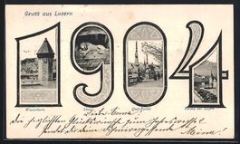 Luzern, Wasserturm, Löwe und Quai-Parti