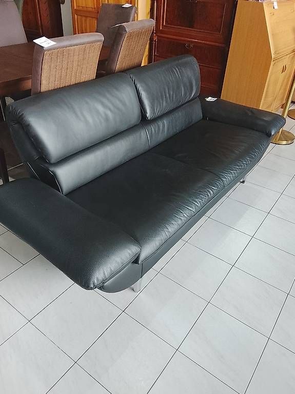 Sofas: Schwarzes Ledersofa, Echtleder – Gebraucht aus Neuhausen am Rheinfall von galleria13