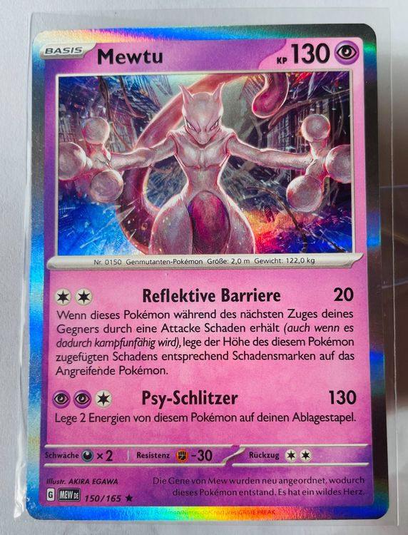 Carte Pokémon Mewtu MEW 150-151 Holographique Allemande - Carte à Collectionner, Avec Protection D'expédition
