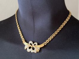 ✨“D’ORLAN” Goldfarbe Strass Vintage Halskette mit Schleife