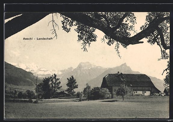 Cartoline postali: AK Aeschi, Landschaft mit Bergen, 1915 – Usato da Berlin venduto da bartko-reher