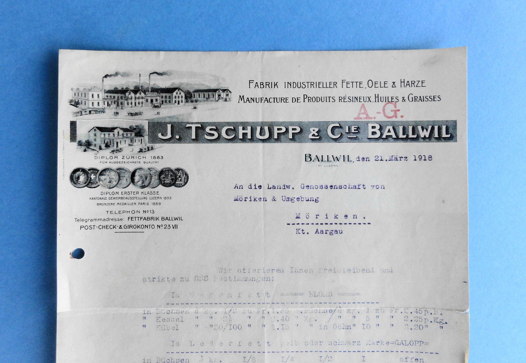 Documenti: TSCHUPP & Cie. BALLWIL, 1918 Offerte – Usato da Reiden venduto da cinfis 1