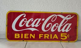 Emailschild Coca Cola Bien Fria Reklame 1950 plaque émaillée
