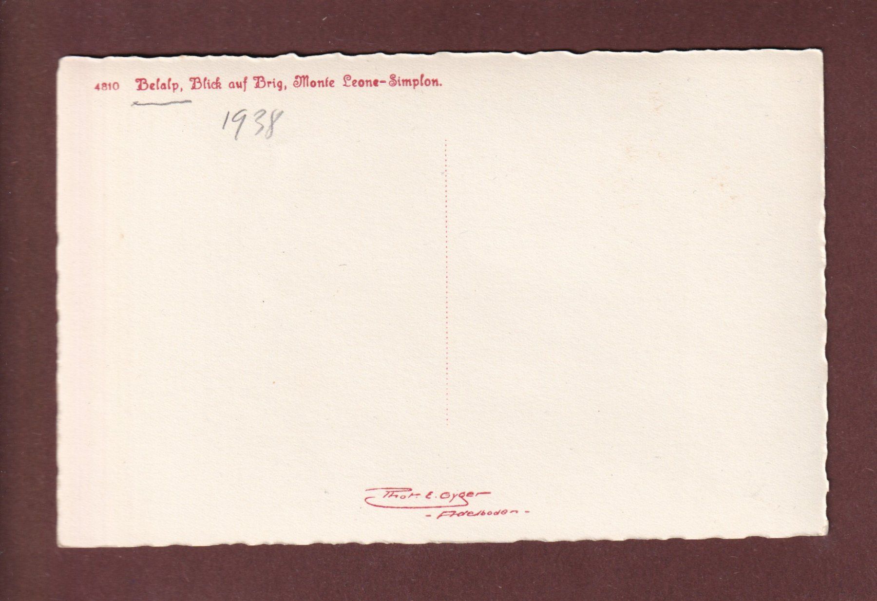 Cartoline postali: BELALP - Blick auf Brig - E. Gyger – Usato da Pully venduto da nicecards-shop 1