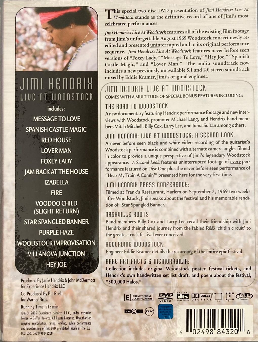 Tutti i DVDs: JIMI HENDRIX - LIVE AT WOODSTOCK – Nuovo e nell'imballaggio originale da Poliez-Pittet venduto da Newtown-Records 1