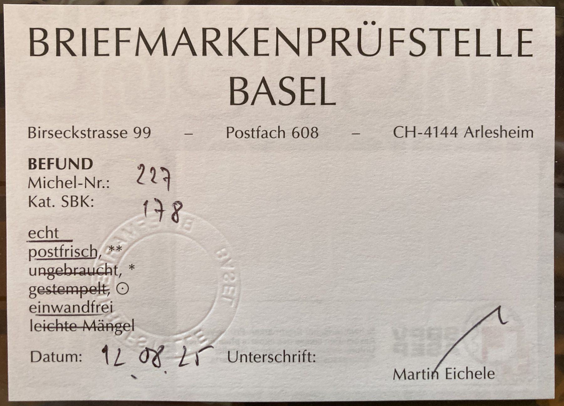 Tutti i francobolli: 1928, Rütli Nr. 178 postfrisch (**) mit Befund Eichele – Usato da Flawil venduto da Furti 2