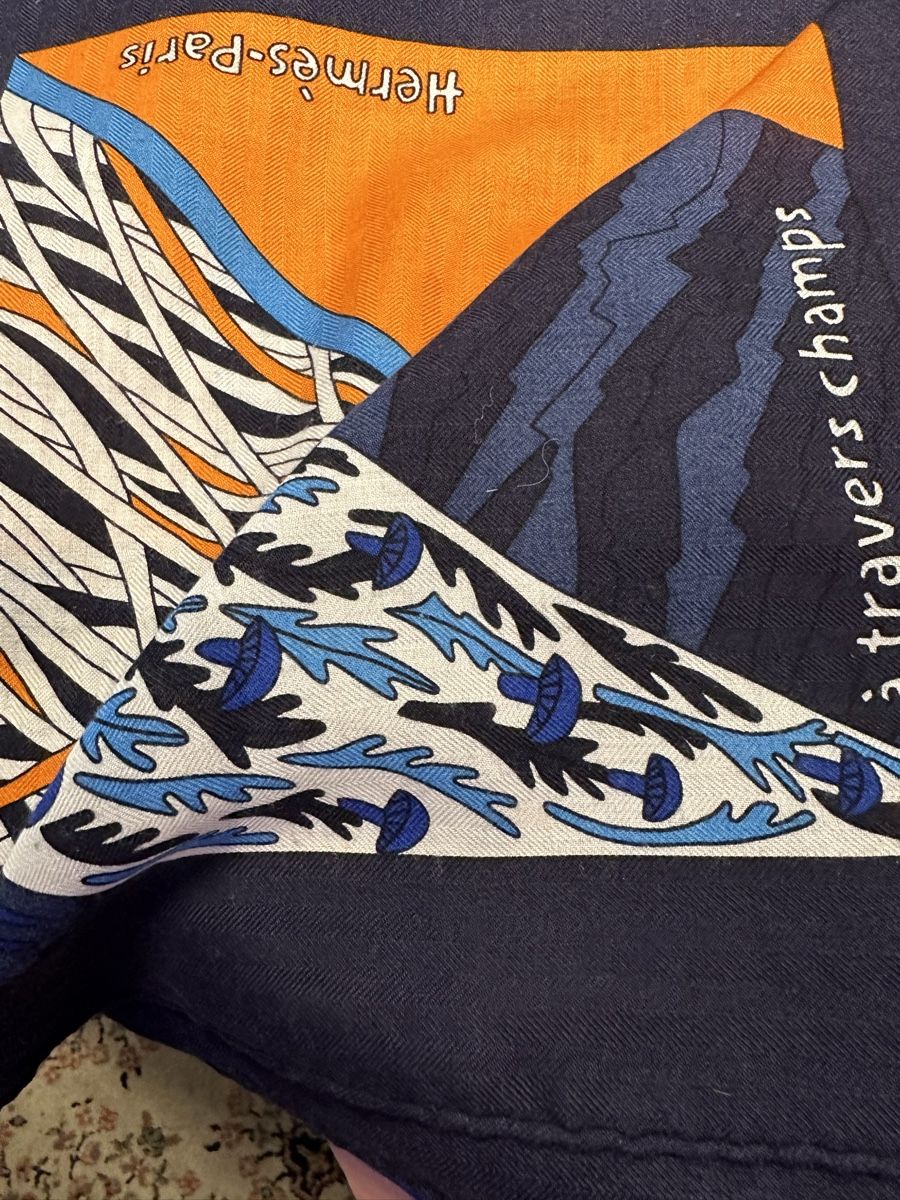 Foulard & Sciarpe: Châle Hermes A travers Champs bleu – Usato da St Maurice venduto da maloro