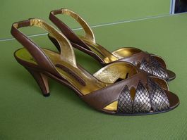 Vintage Luxus MICHEL  Bahnhofstr. Zürich braun gold Sandalen