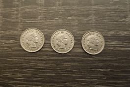 Lot de pièces 5 centimes suisses 1936-1938-1941-1944.
