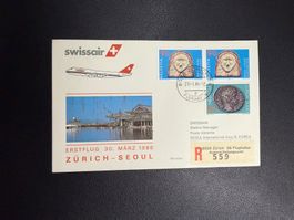 Swissair Erstflugbrief Zürich-Seoul 1986