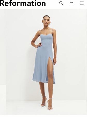 Reformation blaues Juliette Kleid aus Viscose