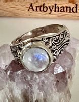 Vintage 925 Silber Mondstein Ring mit Arabesken Gr. 57