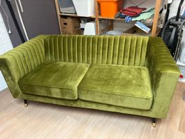 Neuwertiges Zweiersofa - olivgrün, Velour