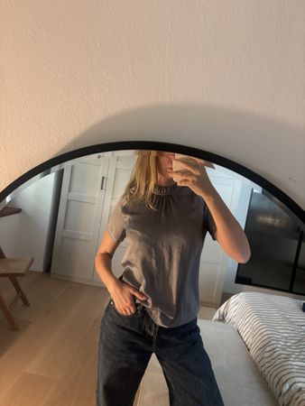 Shirt Satinoptik grau mit Stehkragen