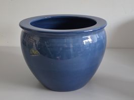 Vintage Keramik Vase Schale - Blau glasiert - Ø 32 cm