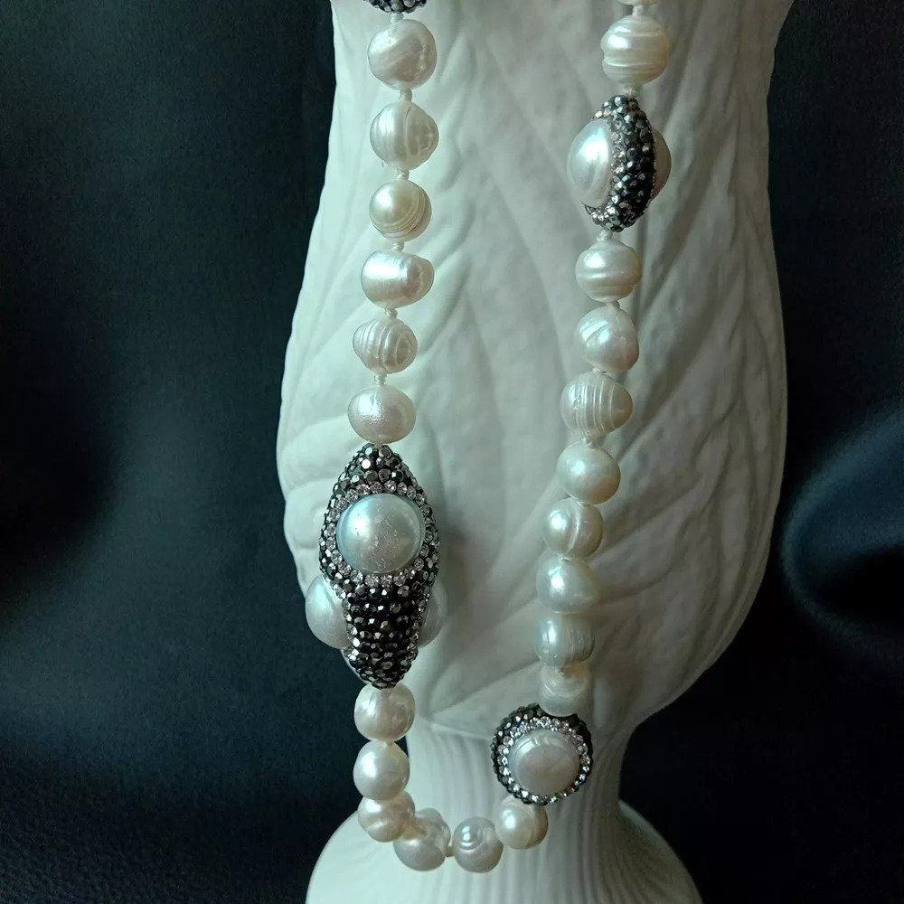 Ketten: Statement 96cm weiss Perlen Kette Echt Collier Perle blanche – Neu (gemäss Beschreibung) aus Prilly von ilyria73 1