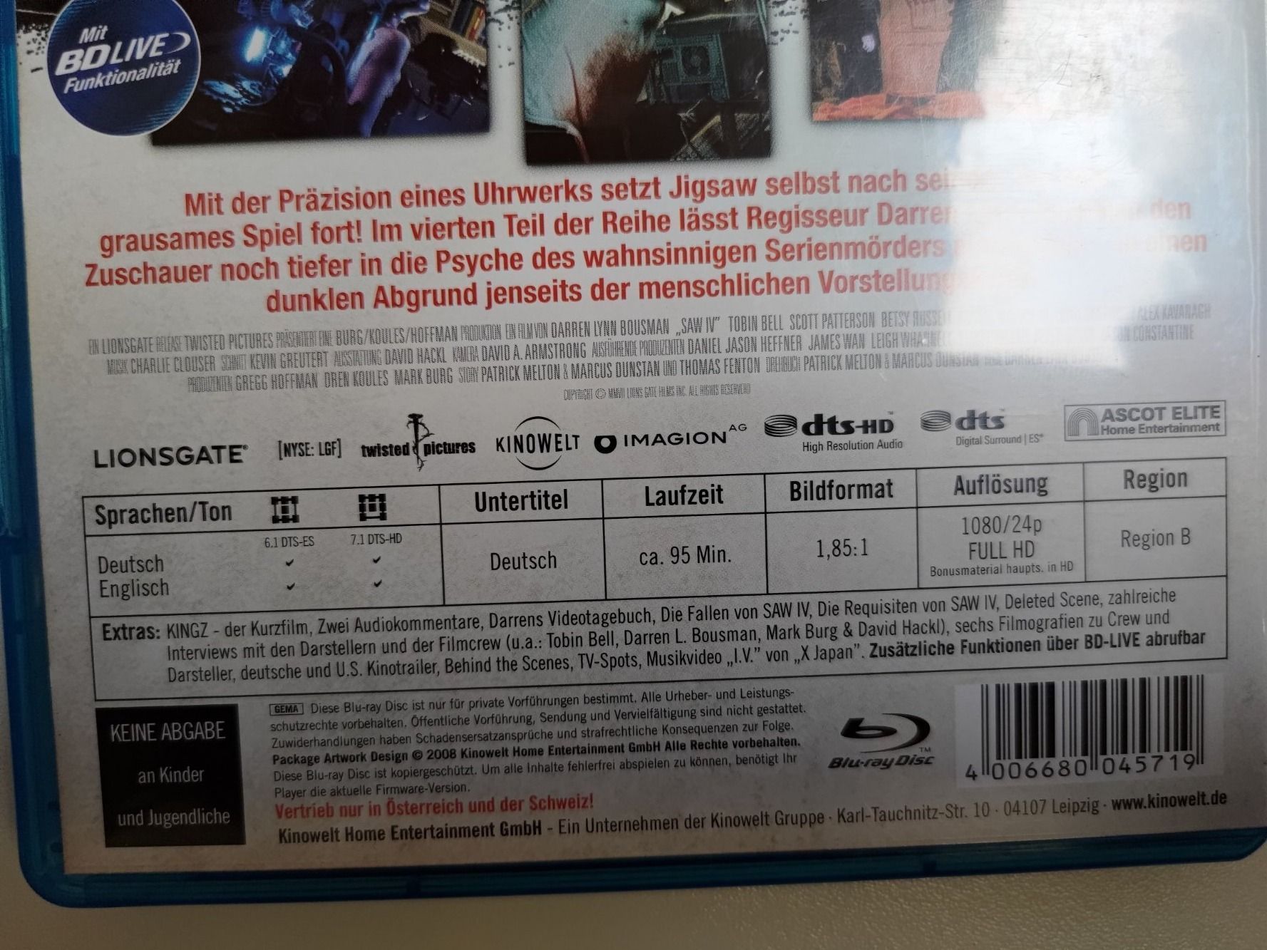 Tutti i DVDs: Saw IV 4 Sterben war gestern – Usato da Liestal venduto da Kratzilla 3