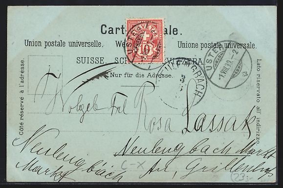 Cartoline postali: Mondschein-Lithographie Uster, Schloss,  – Usato da Berlin venduto da bartko-reher 1