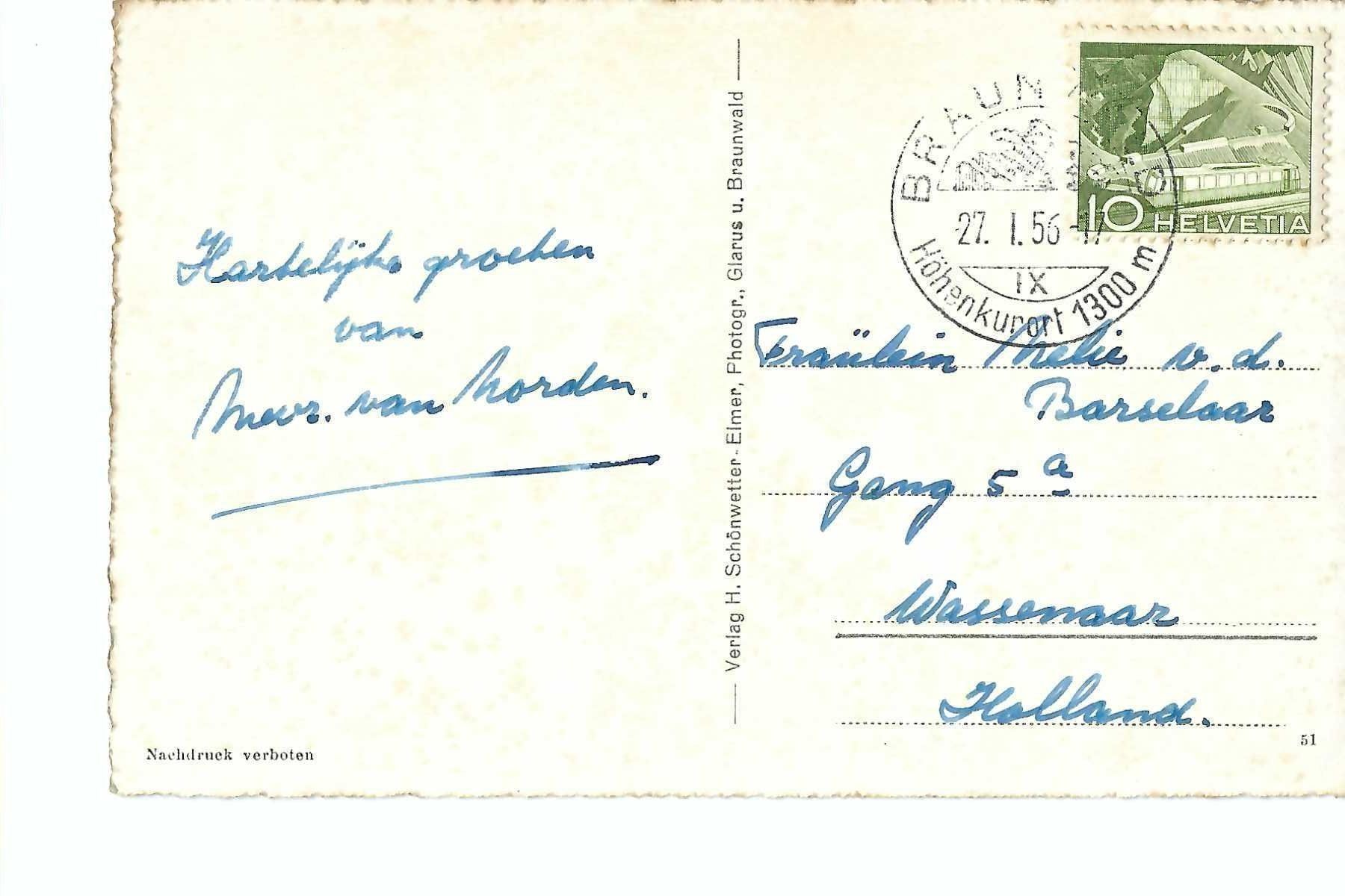 Cartes postales: Braunwald Elsfeld mit Eisläufern, Schnee, 1956 – D'occasion à Thun par 44wart 1