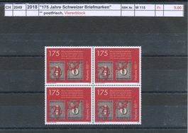 2018 "175 Jahre Schweizer Briefmarken" - Viererblock , **