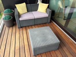 Outdoor Rattan-Lounge / 2-Sitzer-Sofa + Loungetisch