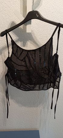 Top with paillette, nevee worn, S size, black