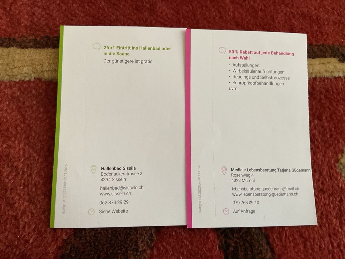 Buoni: 7 bons de réductions à Sisseln et Mumpf – Nuovo (secondo la descrizione) da Düdingen venduto da Yellow 2
