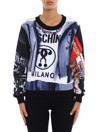 Sweat-shirt trompe l’œil Moschino coton imprimé multicolore