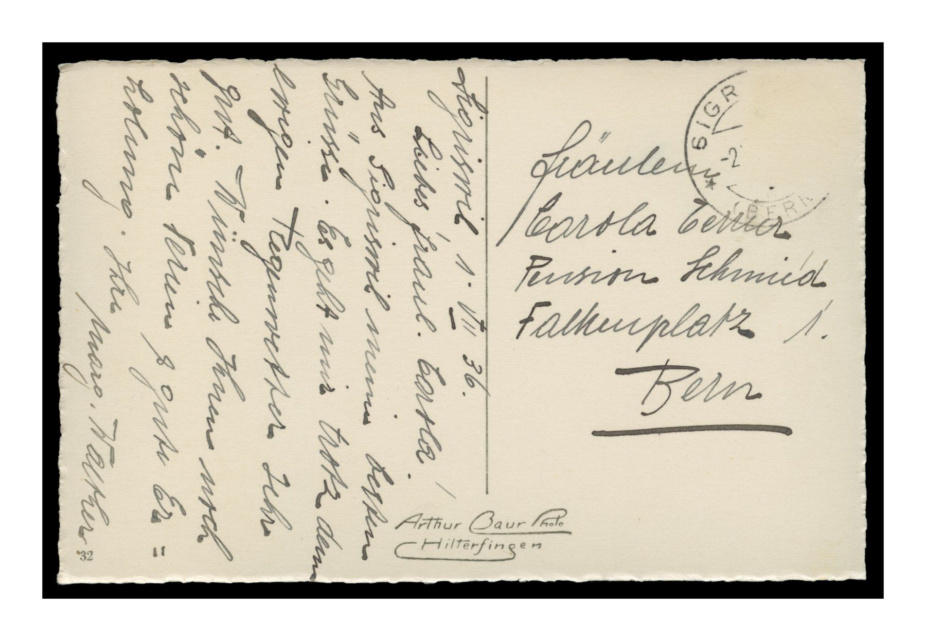 Ansichtskarten: SIGRISWIL - 1936 "mit Eiger, Mönch u. Jungfrau" – Gebraucht aus Onex von gonsla01 1
